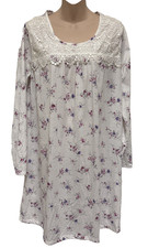 Adonna Nightgown Womens M White/Pink Floral Long Sleeve Modest Lace Polyester