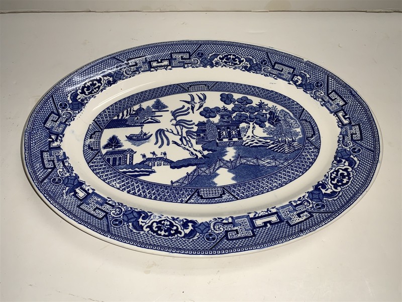 Vtg Homer Laughlin USA Blue Willow Asian Theme Platter 13 in