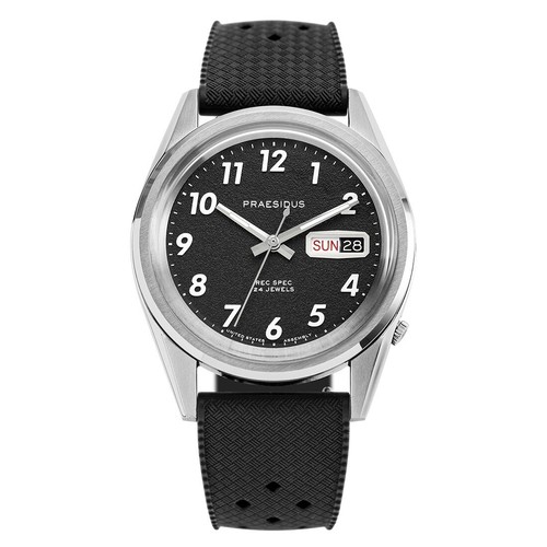 Montre Automatique Praesidus REC SPEC White Sunray - Boîtier Acier 38mm, Bracelet Silicone Noir - Garantie 2 Ans
