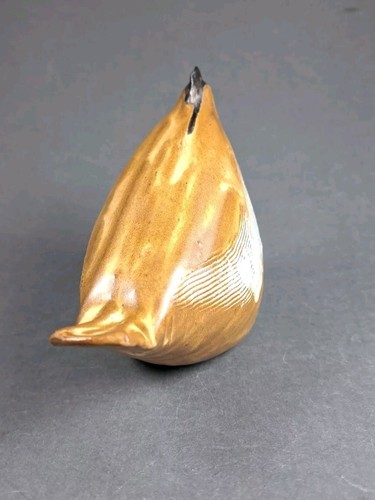 Arte popular hecho a mano pájaro marrón claro arcilla con cresta codorniz perdiz pollo MCM - Imagen 12 de 22