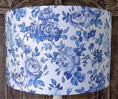 Blue White Rose Lamp Shade Lampshade, Shabby Chic White Lamp Shade