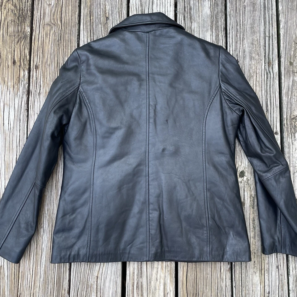 Chaqueta de cuero de piel de cordero italiana genuina Knoles & Carter para mujer grande negra nueva con etiquetas Foto 2 de 4