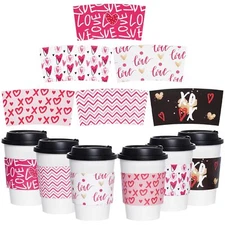 24 Packs Valentines Day Coffee Cups Sleeves Disposable Hot Chocolate Cocoa Cup S