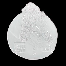 Mud Pie Christmas Santa Cheese Serving Plate White Classic Embossed 9.25 in