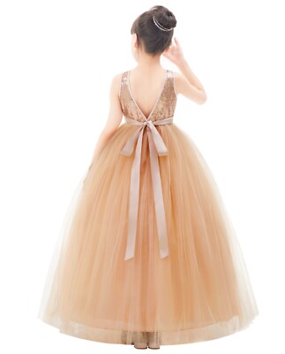 Sequin V-Back Dress Flower Girl Dress Girls Dress Wedding Pageant Dress Birthday