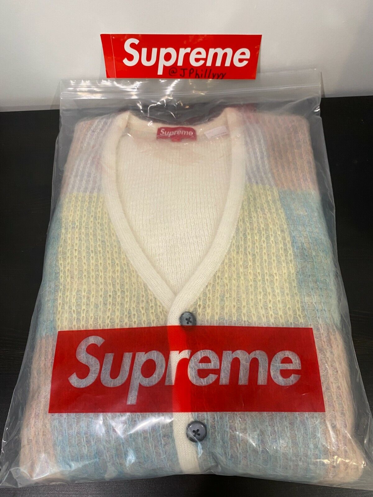 Supreme - Brushed Grid Mohair Cardigan - White/Multicolor - XL