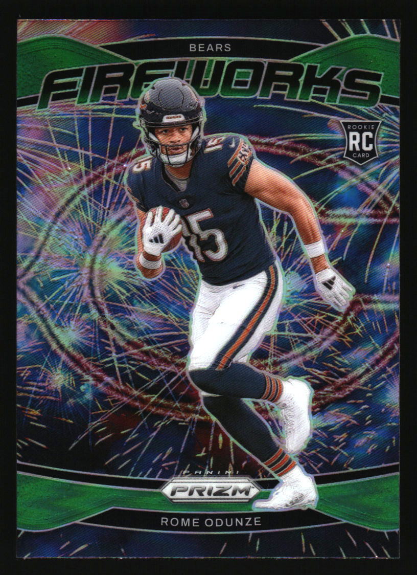 Rome Odunze 2024 Panini Prizm Fireworks Green Prizm #19 Chicago