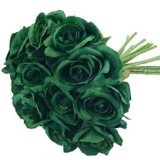 12 Pack Artificial Roses Emerald Flowers with Stems Silk Rose Bouquet Green