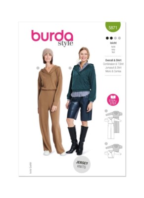 Burda Style Schnittmuster 5871 Misses  Jumpsuit mit Kapuze oder Hoodie Top Easy