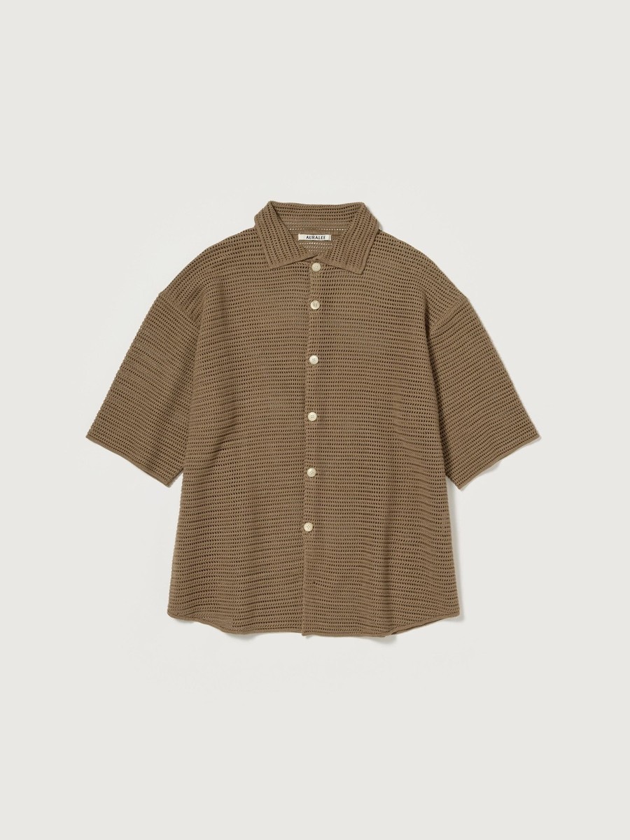 ASK availability First)AURALEE COTTON MESH KNIT HALF SLEEVED SHIRT