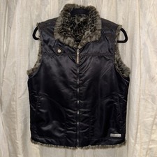 Vintage Guess Women's Size M Faux Leopard Fur Animal Print Black Reversible Vest