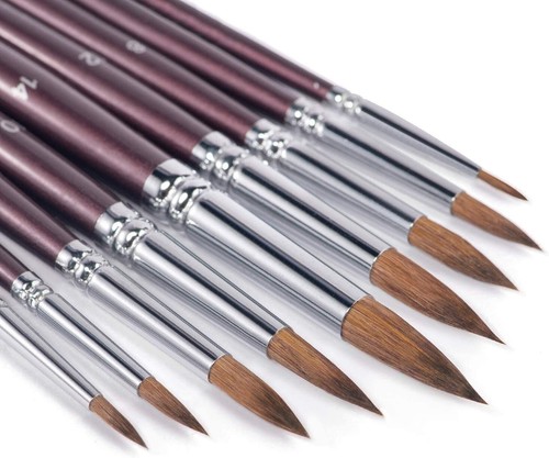 Sable Watercolor Brushes- Round Detail Paint Brush Set , Sable Hair 9 Different.