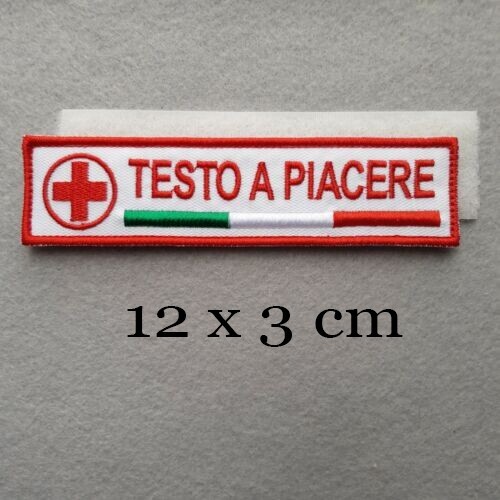 PATCH CROCE ROSSA PERSONALIZZATA RICAMATA CON TESTO CM.12X3 -NASTRO A STRAPPO - Foto 1 di 2