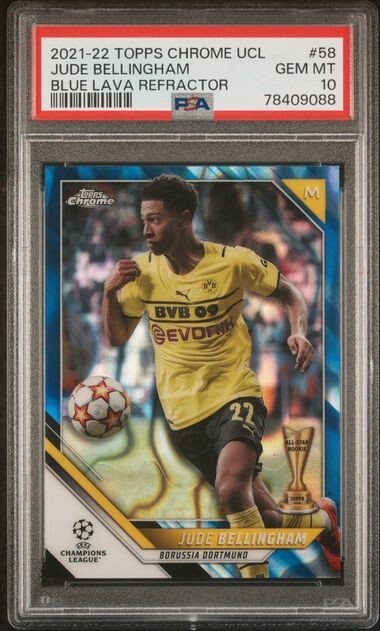 🔥PSA 10 2021-22 Jude Bellingham Blue LAVA POP 2! RC CUP  Topps Chrome PR ~53 🔥