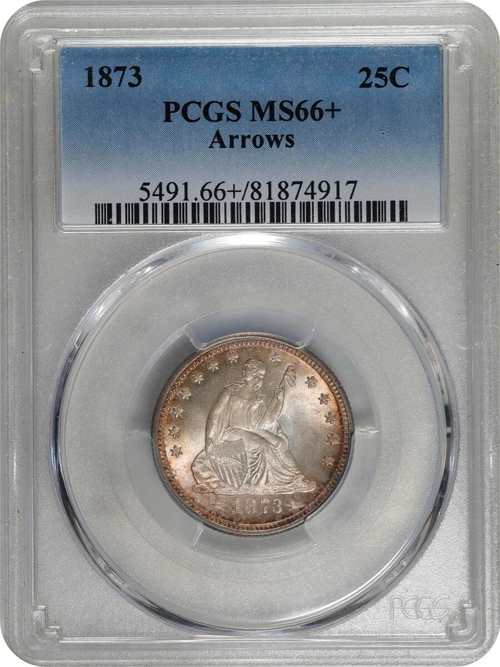 1873 25C Arrows Liberty Seated Quarter PCGS MS66+, Top Pop Pop 3 only 1 Finer - Image 4 of 4