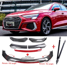 Carbon Fiber Front Bumper Lip Splitter Spoiler+Strut Rods For Audi A3 A4 A7 A8