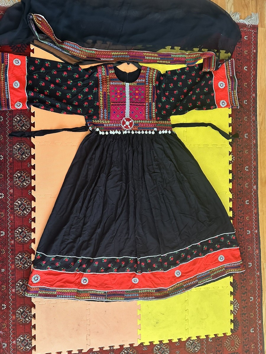 kuchi dress design Traditional Afghan Kuchi Dress with Hand Embroidered Yakhun and Mureh Design