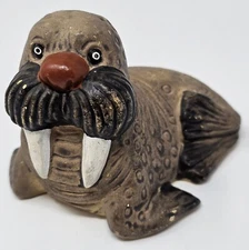 Vintage Handmade Walrus Figurine Ceramic Painted