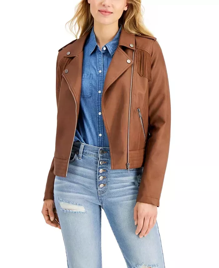Juniors faux top leather moto jacket