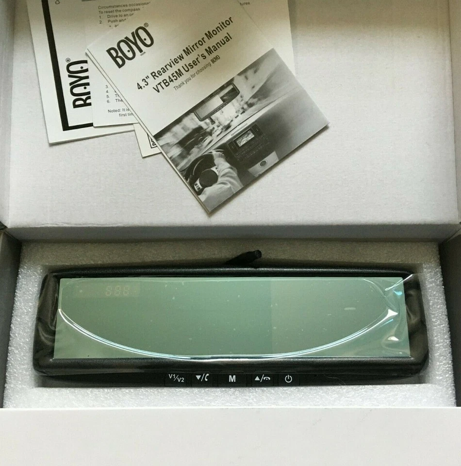 BOYO VTB45M Rear View Mirror  4.3" MONITOR/SCREEN   Compass and Temperature  - Image 3 of 4