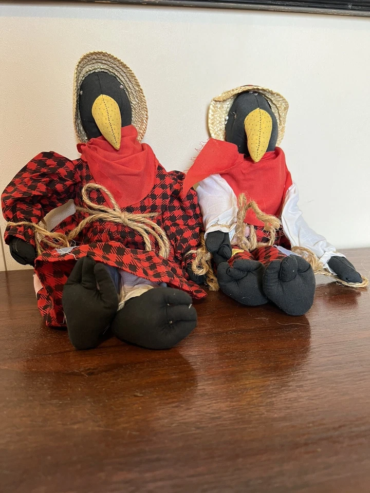 Arte popular primitivo vintage hecho a mano tela cuervo muñeca estante niñera decoración de otoño Foto 2 de 4
