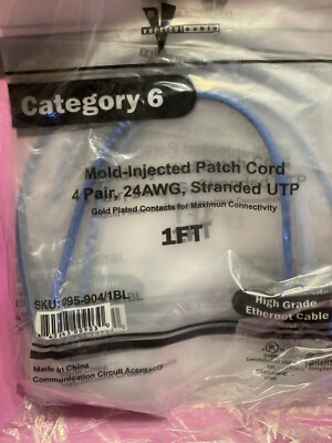 10pcs 1FT Cat6 Ethernet Patch Cable Blue RJ45 24AWG UTP Vertical Cable