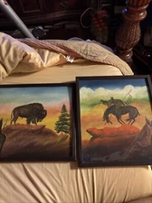 Primitive Native American Oil Painting With Initials JAEH Worked Into The Art