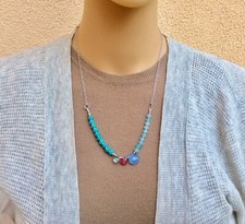 ARTISAN JEWELRY SILVER TURQUOISE CHALCEDONY AQUAMARINE SUNDANCE CHARM NECKLACE