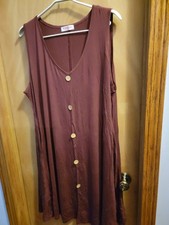 Dress, Sleeveless Shift, Dark Red, V-Neck Buttons front, Belaroi, Womens Plus 4x