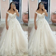 Wedding Dresses Strapless Side Slit Lace Applique A Line Sweep Train Bridal Gown