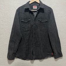 Wrangler Mens Dark Wash Denim Western Shirt Long Sleeve Snap Button Size XL