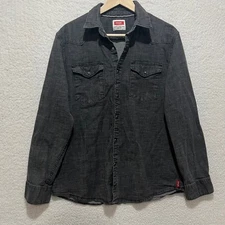 Wrangler Mens Dark Wash Denim Western Shirt Long Sleeve Snap Button Size XL