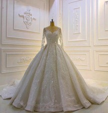 Elegant Wedding Dresses A Line O-Neck Long Sleeve Floor-Length Tulle Applique