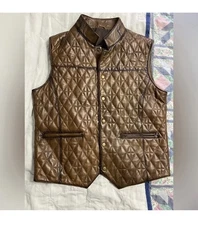 DERI SITESI Chestnut Brown Quilted Leather Vest