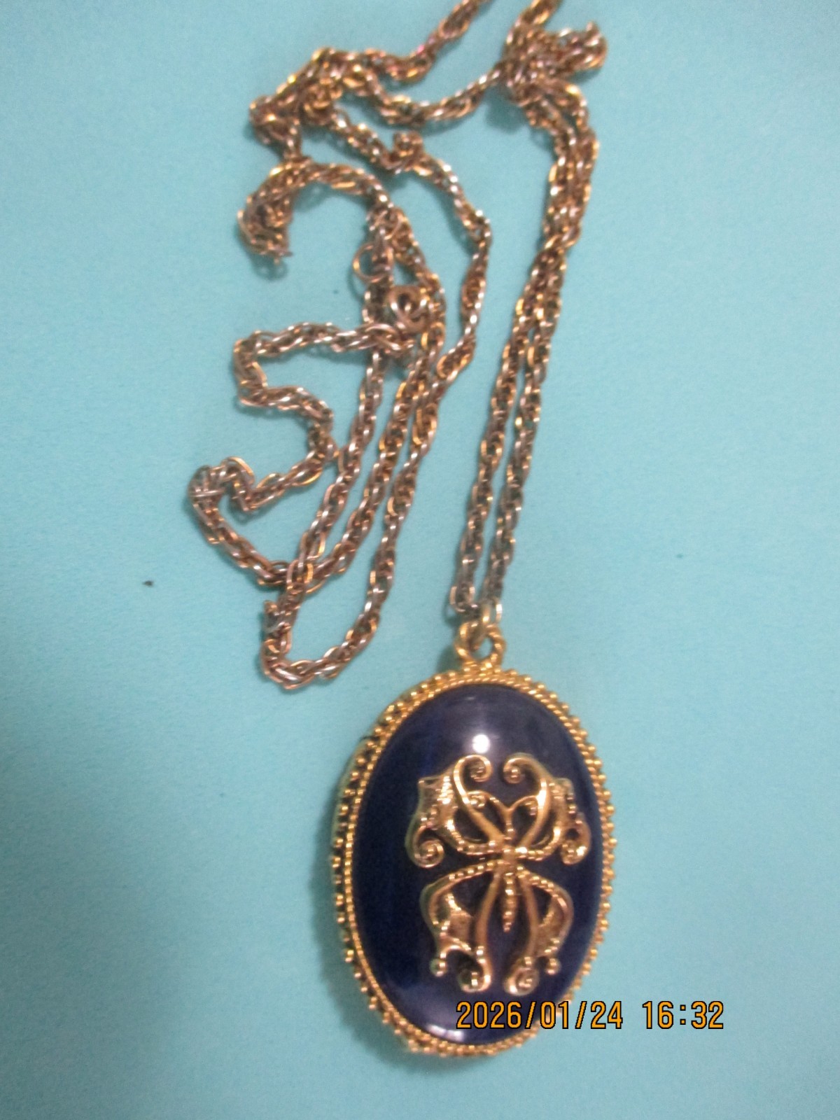 Max Factor Solid Perfume Locket Blue Enameled Pen… - image 3