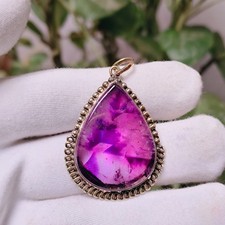 Handmade Gold Tone Purple Amethyst Gemstone Teardrop Charm Pendant Necklace