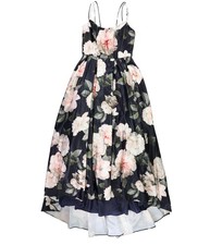XSCAPE Womens Floral Print High-Low Gown Dress, Blue, 2