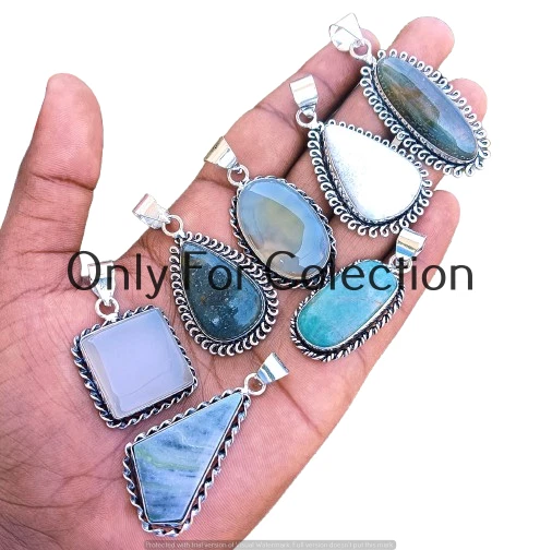 925 Sterling Silver Plated Labradorite & Mix Gemstone Pendant Lot Hippie Jewelry - Image 3 of 3