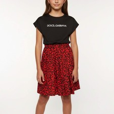 Dolce Gabbana Kids BlackRed Leopard Print Jersey and Gabardine Dress 12 Yrs