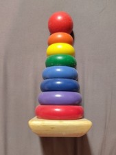 Vintage Wooden Rainbow Stacking Toy Montessori Size Rings Toddler Learning