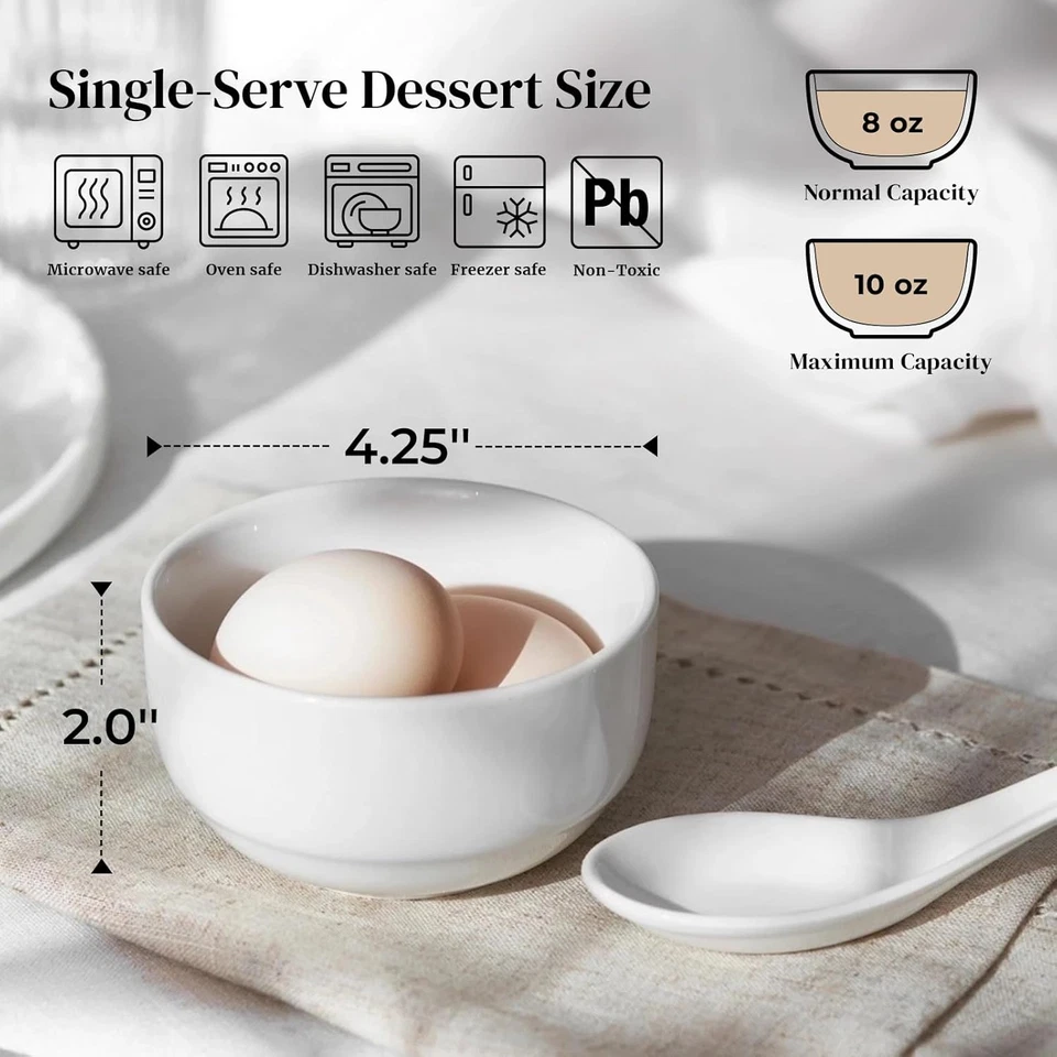 Набор из 6 керамических десертных чаш для мороженого 10 унций — фарфоровые маленькие бо - Изображение 2 из 4