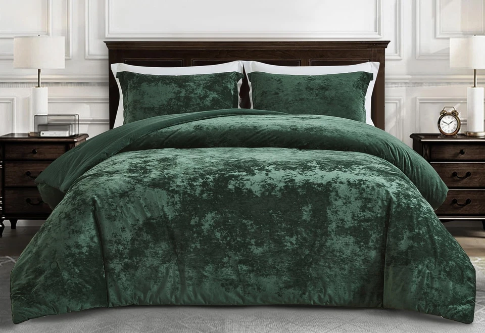Lux 3-Piece Forest Green Velvet Comforter Set King Size, All Season Lush Plus... - Image 2 of 4