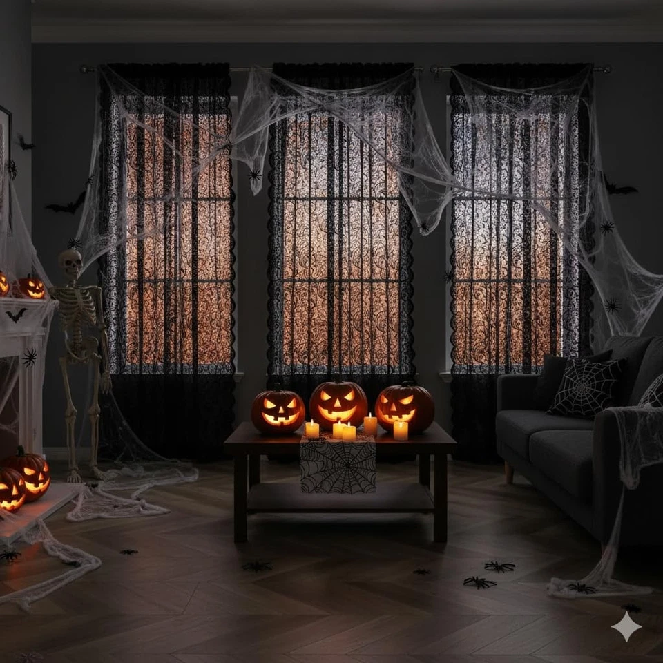 Cortinas de Encaje Transparente Negras 63 pulgadas Lujo Vintage Floral Transparente Cortina de Ventana... Foto 3 de 4