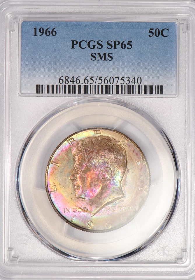 Medio dólar Kennedy 1966 SMS tono graduación profesional SP65 MS 65 MONSTER TONIFICACIÓN ver video 50C Foto 2 de 4