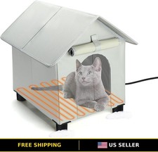 Elevated Insulated Heated Cat House for Outdoor Use in Winter, Waterproof