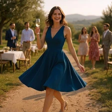 Dress The Population Catalina Dress Blue Crepe Cocktail Sleeveless Womens Large