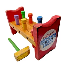 Vintage Playskool Pounding Bench with hammer Wooden Toy 1970s Multicolor