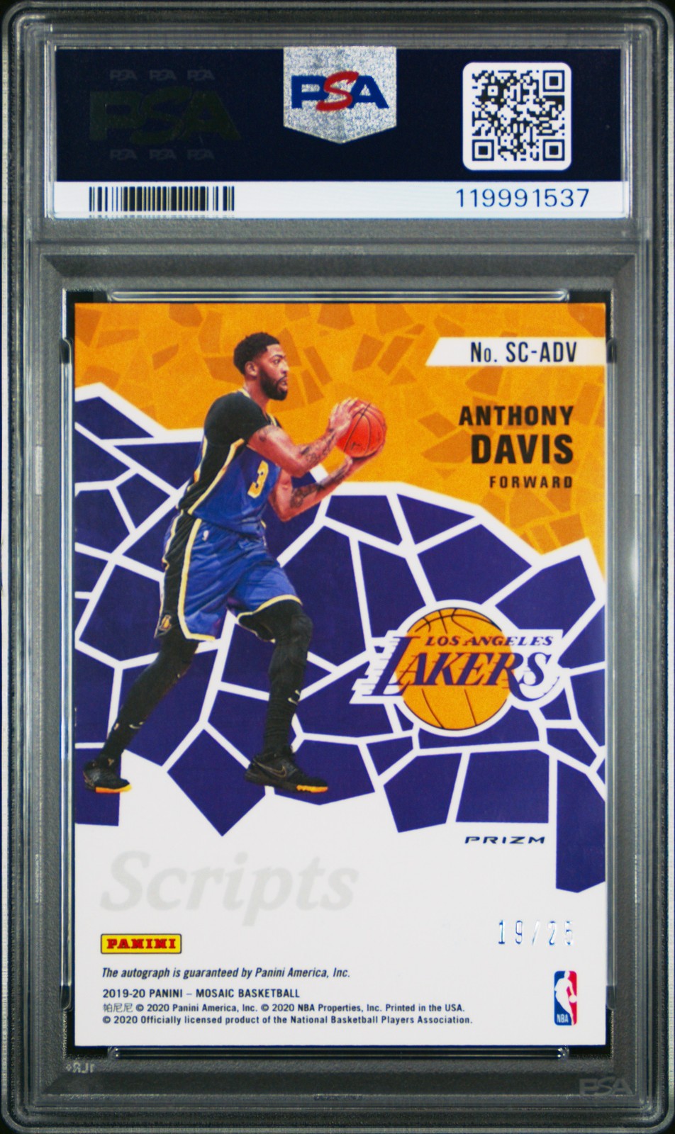 2019 PANINI MOSAIC SCRIPTS GOLD #SCADV ANTHONY DAVIS 19/25 PSA 10 AUTO view 2
