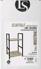 Scaffale Industriale 2 Ripiani Legno MDF Bianco e Metallo Nero 29x24x48cm...