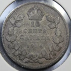 1916 Canada King George V Silver 10 Cents Coin